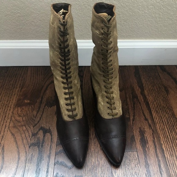 Vintage 1800’s All America Women’s Lace Up Leather/Canvas Victorian Narrow Boots - Picture 4 of 13